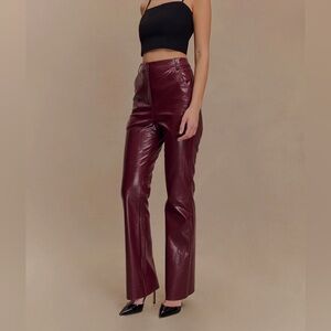 Meshki Tyra Straight Leg Faux Leather Pants - Burgandy